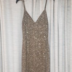 Stunning strappy olive and gold sequined dress